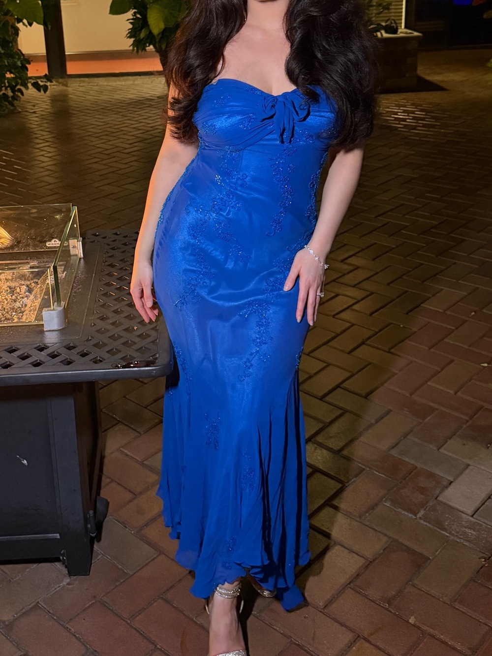 Scala Royal Blue Strapless Embroidered Maxi Dress